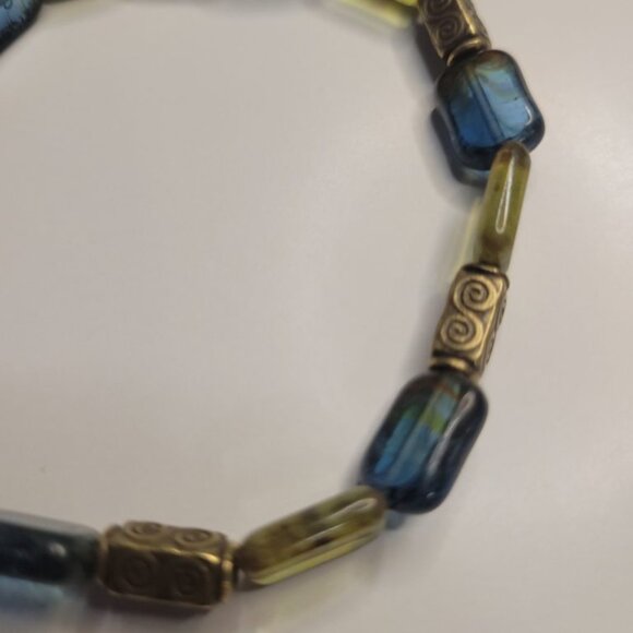 NWT Mens Olivine Picasso Premium Czech Glass Table Cut Bead Stretch Bracelet USA - Picture 10 of 11